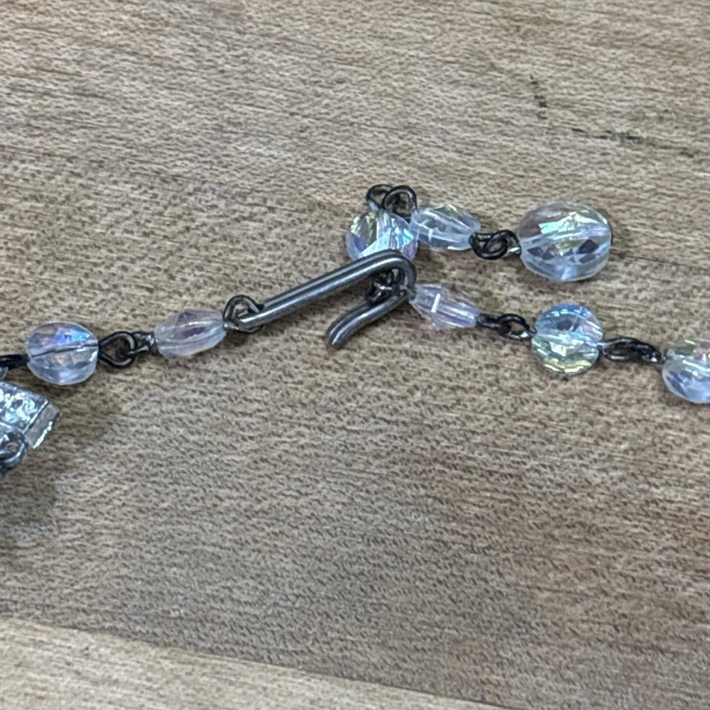 Vintage AB Crystal Triple Strand Choker Necklace Gothic Glam Faceted Glass
